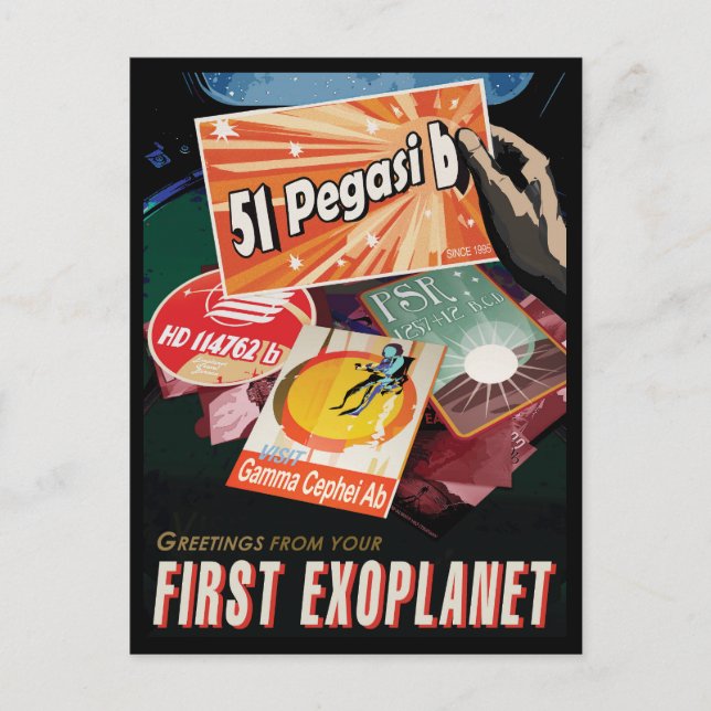 Retro rymdplakat-Exoplanet upptäckt 51 Pegasi B Vykort (Framsida)