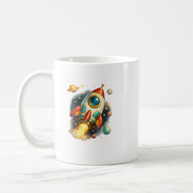 Retro rymdraketuppskjutning keramisk kaffemugg (Vänster)