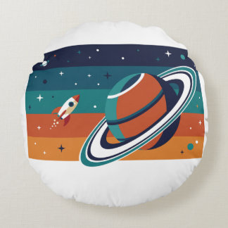 Retro rymdreseposter med ringad planet rund kudde