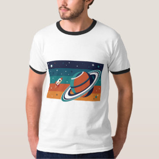 Retro rymdreseposter med ringad planet t shirt