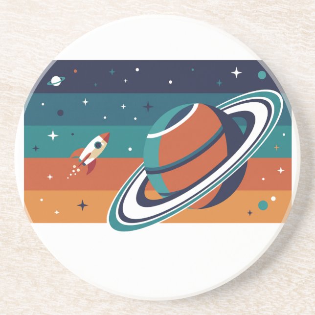Retro rymdreseposter med ringad planet underlägg (Framsidan)