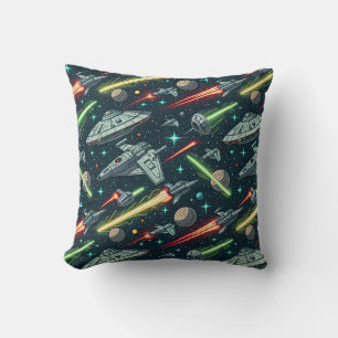 Retro rymdstrid Sci-Fi rymdskepp serie mönster Kudde
