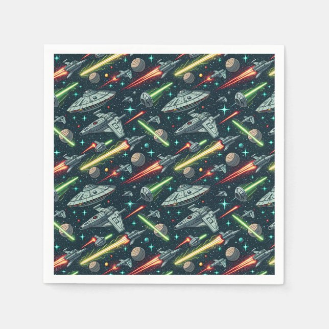 Retro rymdstrid Sci-Fi rymdskepp serie mönster Pappersservett (Framsidan)
