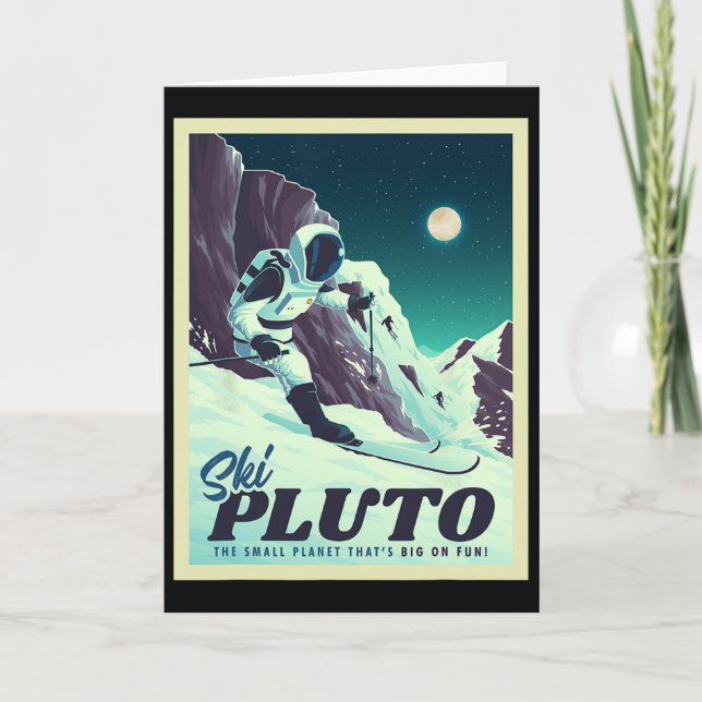 Retro Rymdturism Skidåkning Pluto Skidåkare  Kort (Framsida)
