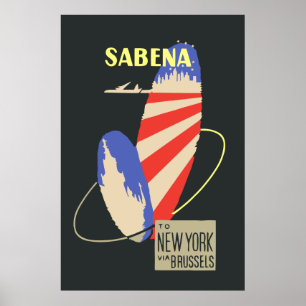Retro Sabena Airlines till New York via Bryssel Poster