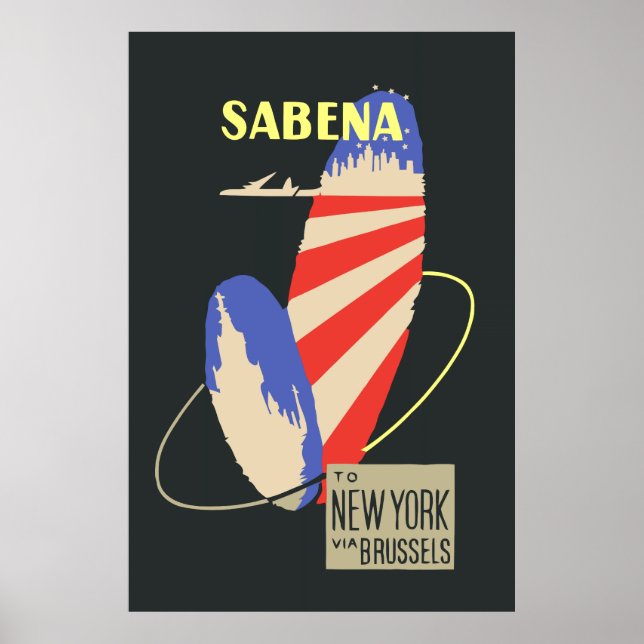 Retro Sabena Airlines till New York via Bryssel Poster (Framsidan)