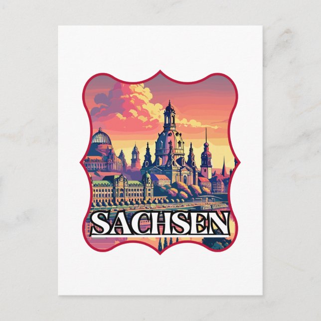 Retro Sachsen Skyline Vykort (Framsida)
