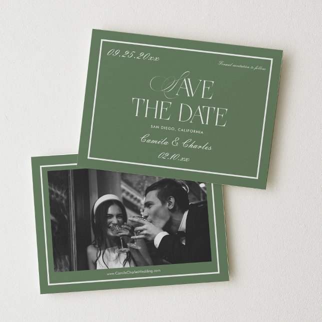 Retro Sage Green Wedding Save the date Photo Inbjudningar (Skapare uppladdad)