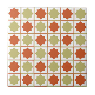 Retro Sage Grönt och Burnt Orange Islamic Geometri Kakelplatta