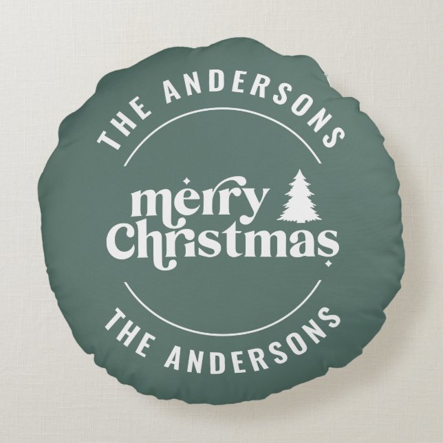 Retro Sage-Gröntens julmoderna minimala unika Rund Kudde (Baksidan)