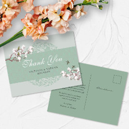 Retro Sagegrön Chinoiserie Tack-kort Vykort