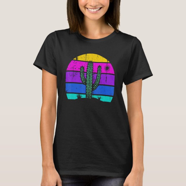 Retro Saguaro Cactus Cactus Sunset Opuntia Cactace T Shirt (Framsida)