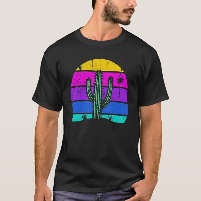 Retro Saguaro Cactus Cactus Sunset Opuntia Cactace T Shirt (Framsida)