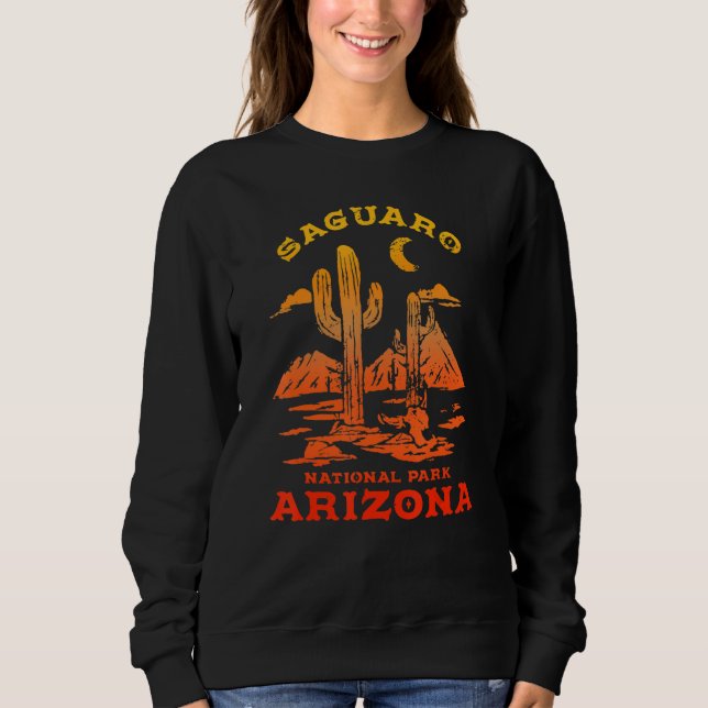 Retro Saguaro Cactus Moon Arizona National Park T Shirt (Framsida)