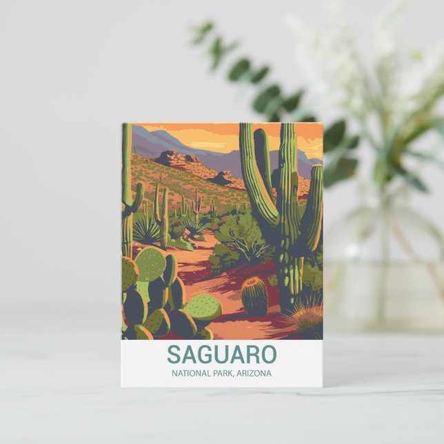 Retro Saguaro Natursköna Utsikt   Vykort (Stående Fram)