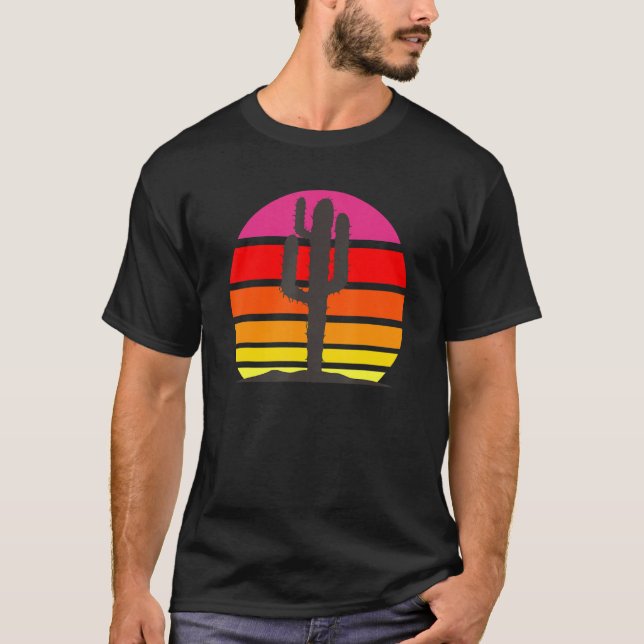 Retro Saguaro Sunset Cactus Opuntia Cactaceae 2 T Shirt (Framsida)