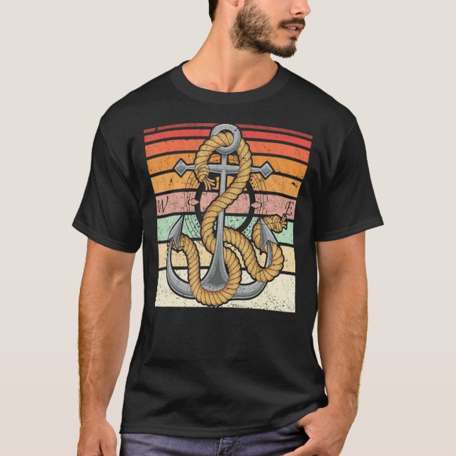 Retro Sail Boat Anchor Skipper Nautical Sailor Sai T Shirt (Framsida)