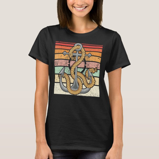 Retro Sail Boat Anchor Skipper Nautical Sailor Sai T Shirt (Framsida)