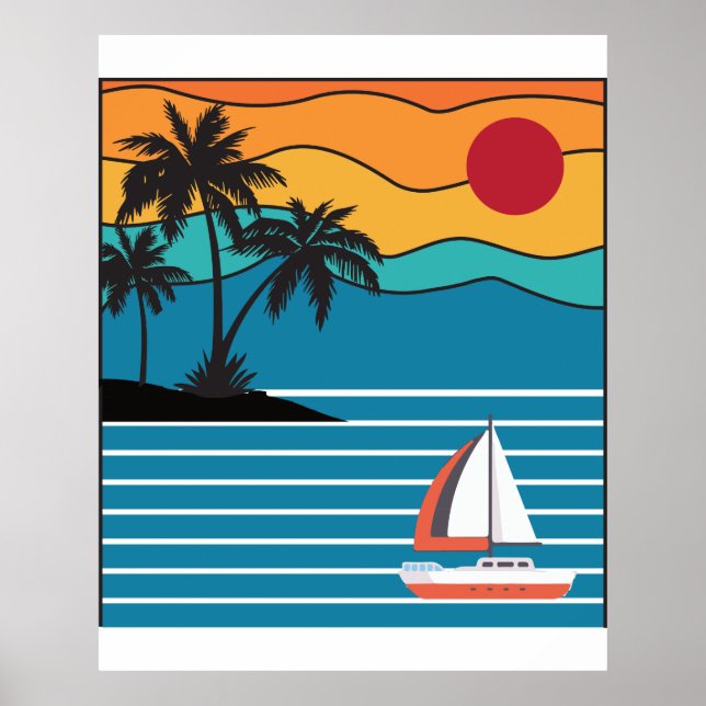 Retro Sailboat 80:s 70:e Stil Sailing Boat Kapten Poster (Framsidan)