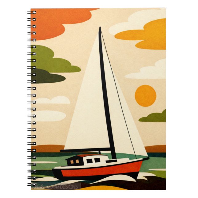 Retro Sailboat Sunset Illustration Anteckningsbok (Framsidan)