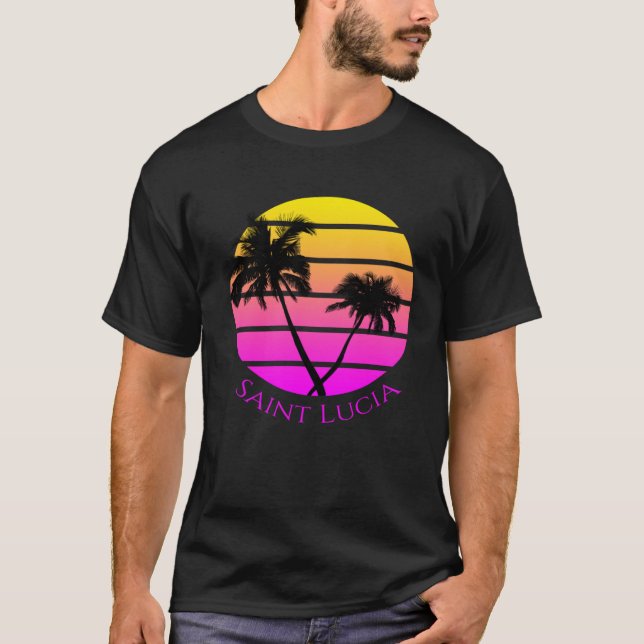 Retro Saint Lucia Beach T Shirt (Framsida)