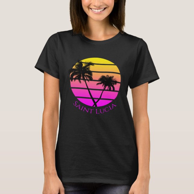 Retro Saint Lucia Beach T Shirt (Framsida)