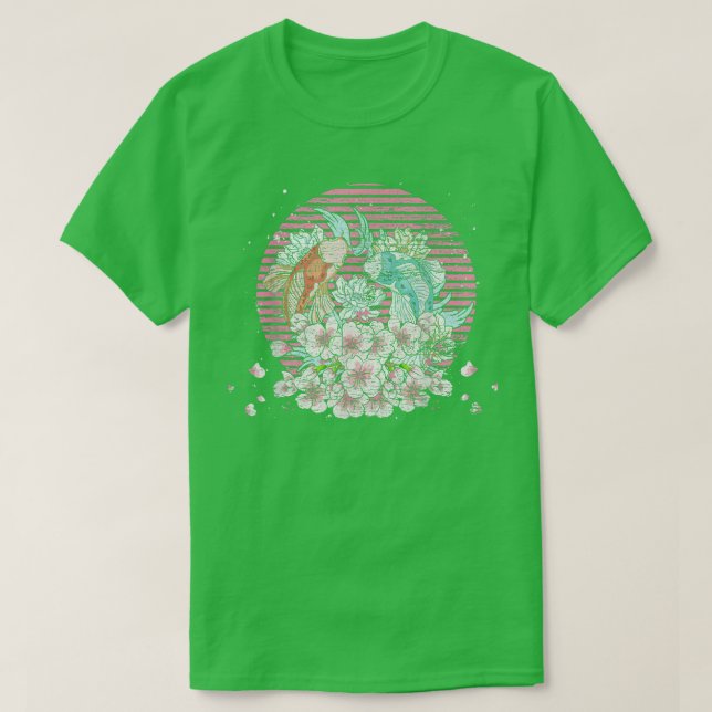 Retro Sakura Taisho Sanke Koi Fish Cherry Blommar T Shirt (Design framsida)