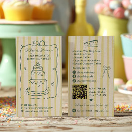 Retro Sällsam Citrus Grön Tårtdesigner Qr-kod Visitkort