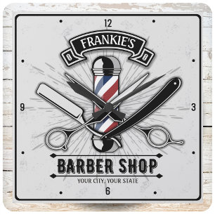 Retro Salon Barber Shop Barbershop Personlig Fyrkantig Klocka