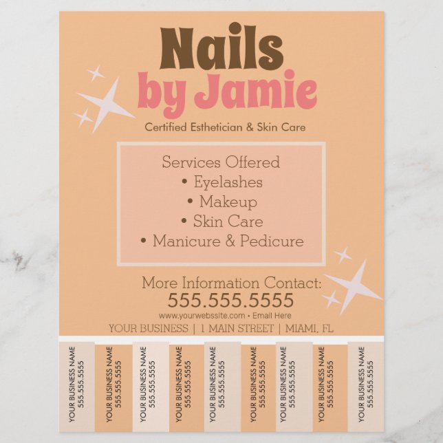 Retro Salon Service Business Tear Off Strips Flyer (Framsidan)