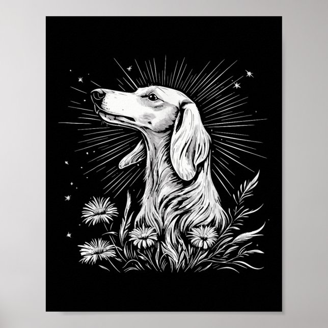 Retro Saluki Hund älskare Tattoo Stil Poster (Framsidan)