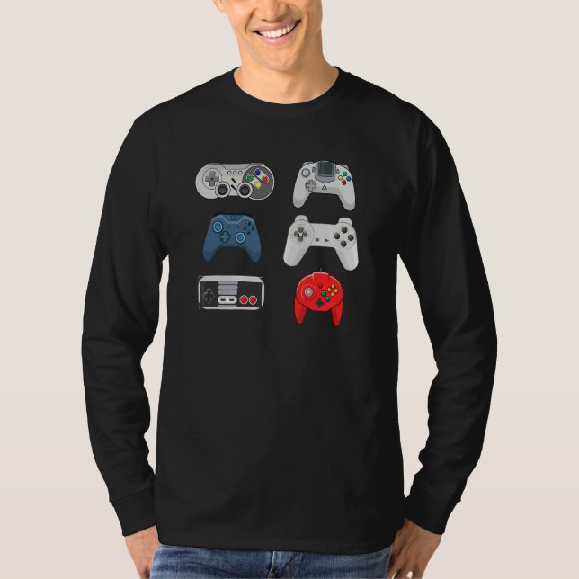 Retro samling datorspelskontroller   Spel T Shirt (Framsida)