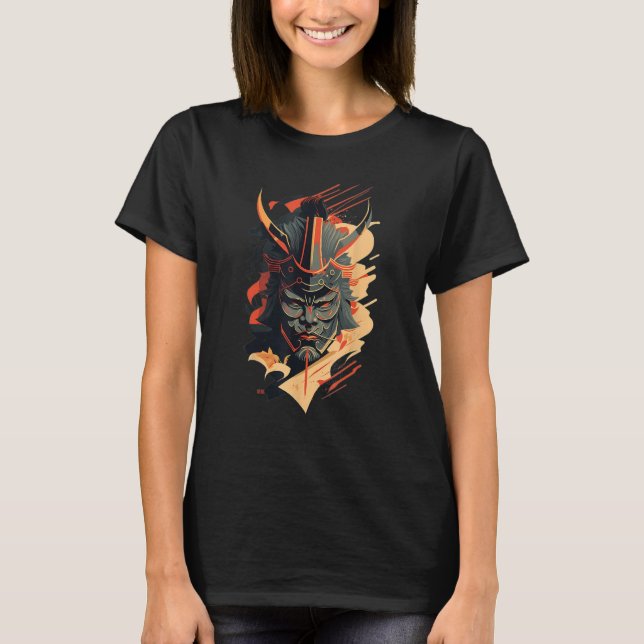 Retro Samurai Mask Traditional Japanska Warrior Ka T Shirt (Framsida)