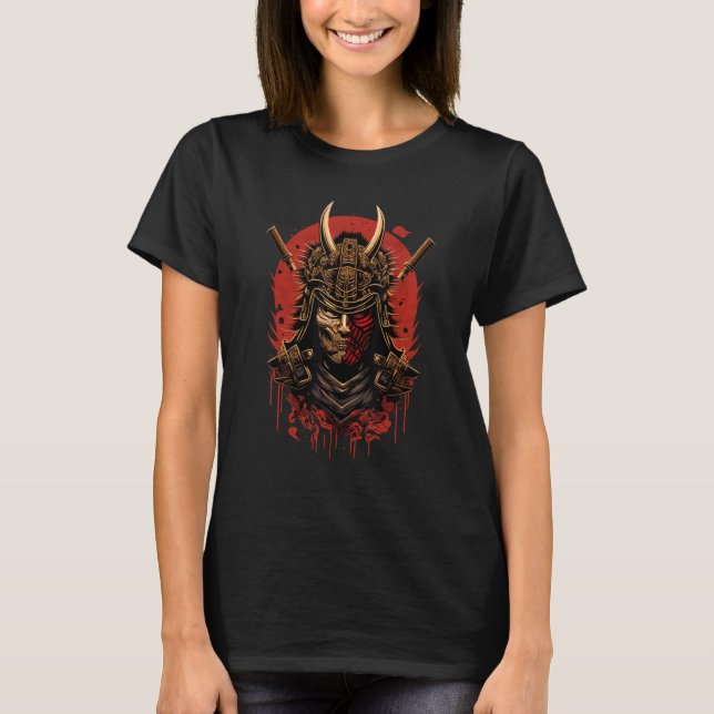 Retro Samurai Skull Mask Traditional Japansk Warr T Shirt (Framsida)