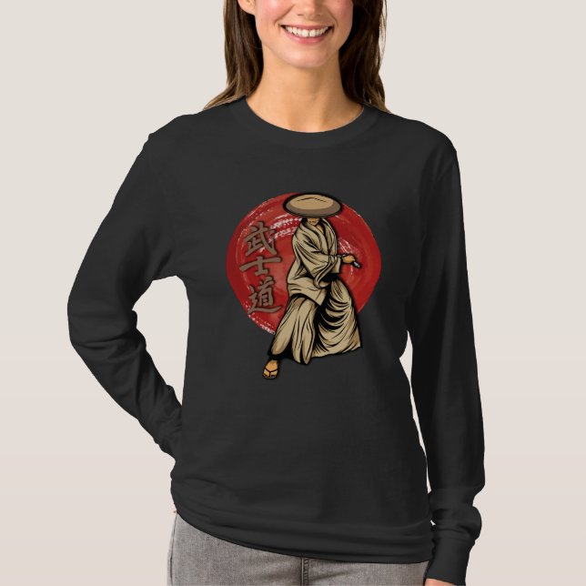 Retro Samurai Warrior med Katana - japanska T Shirt (Framsida)