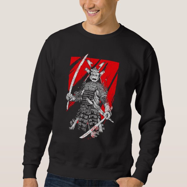 Retro Samurai Warrior Sword Japanska Ninja Lång Ärmad Tröja (Framsida)
