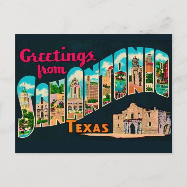 Retro San Antonio Greetings Postcard  Vykort (Framsida)