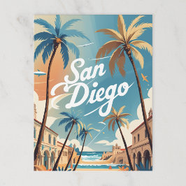 Retro San Diego Beach and City Vykort