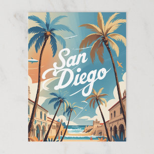 Retro San Diego Beach and City Vykort