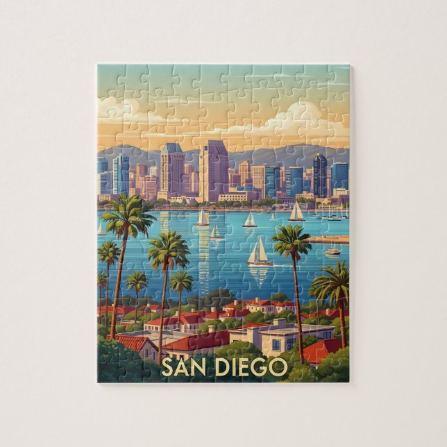 Retro San Diego California Coastal Skyline  Pussel (Vertikal)