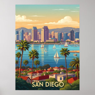 Retro San Diego California Kustlinje Poster