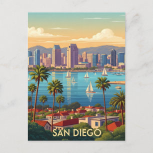 Retro San Diego Kalifornien Kustnära Stadssiluett Vykort