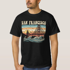 Retro San Francisco Golden Gate Bridge Sunset  T Shirt