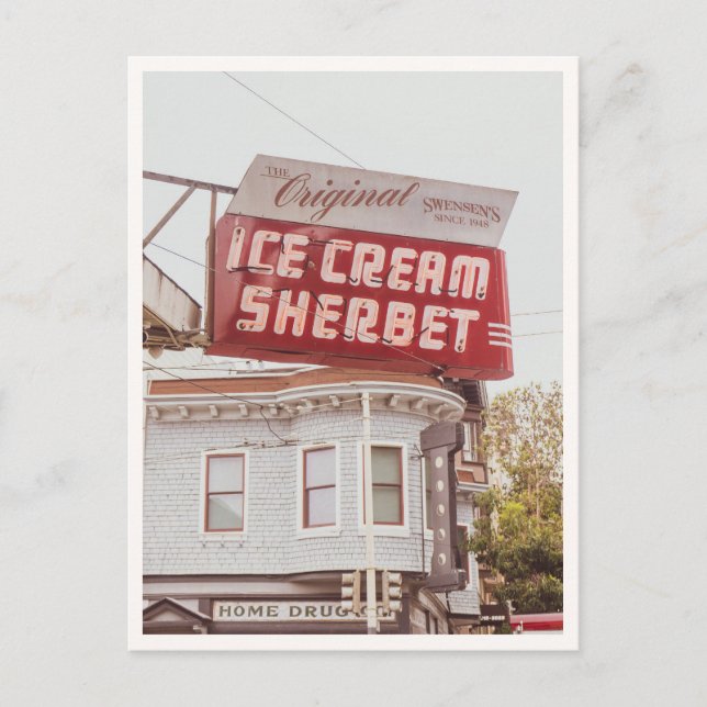 Retro San Francisco Swensons Neon Sign Photo Vykort (Framsida)