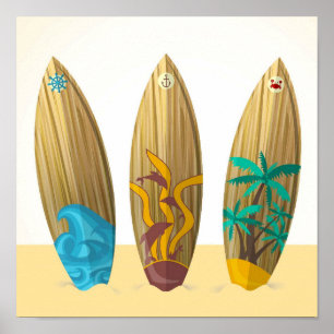 Retro Sand för surfingbrädasolsurfa Poster