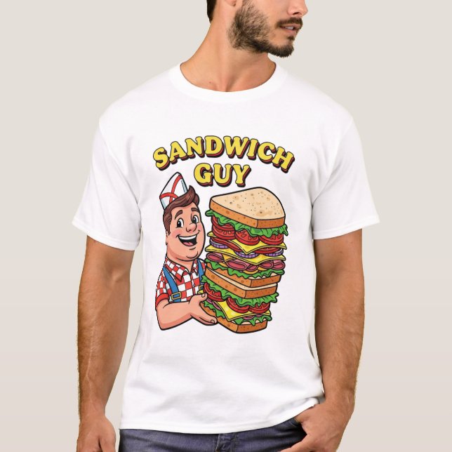 Retro "Sandwich Guy" Foodie Graphic Illustration T Shirt (Framsida)