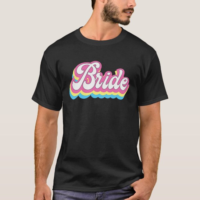 Retro Sängkammaren Brud Bröllop T Shirt (Framsida)