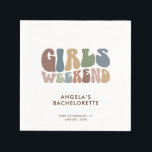 Retro Sängkammaruppdrag Tjejernas Helg Pappersservett<br><div class="desc">Omfamna andan av den ultimata tjejresan med våra anpassade retro-typografi-sköterskeparty-servetter! Denna snygga och stilrena topp fungerar som en perfekt souvenir från en minnesvärd utflykt med dina favoritdamer. Framsidan av tröjan visar en fängslande vintage-inspirerad "Tjejveckoslut" typografi som perfekt fångar roliga stunden och kamratskapet under din speciella helg. Dess lekfullt virvlande bokstäver...</div>