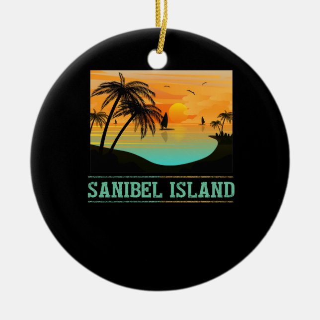 Retro Sanibel Island Florida Tropical Sunset Beach Julgransprydnad Keramik (Framsidan)