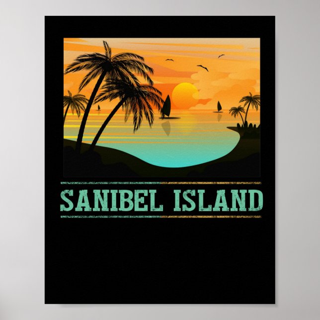 Retro Sanibel Island Florida Tropical Sunset Beach Poster (Framsidan)